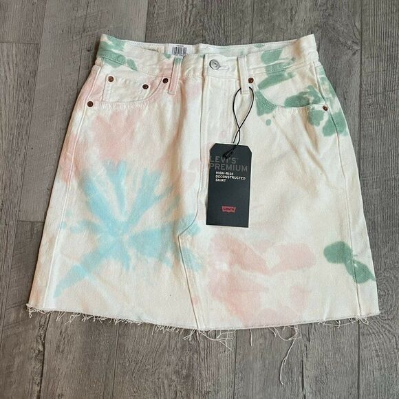 Levis Denim Skirt Womens 27 High Rise Tie Dye Deconstructed Premium 778820028 - Picture 1 of 3